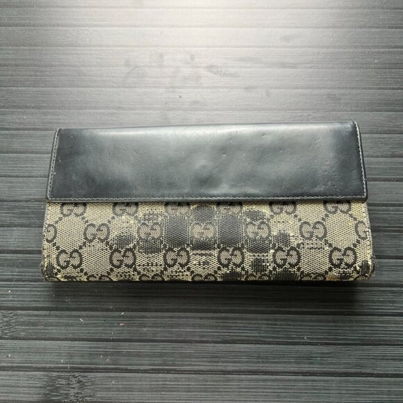 Gucci Wallet Canvas Leather Navy Round Zip Long Wallet Authentic|Used - Picture 2 of 4